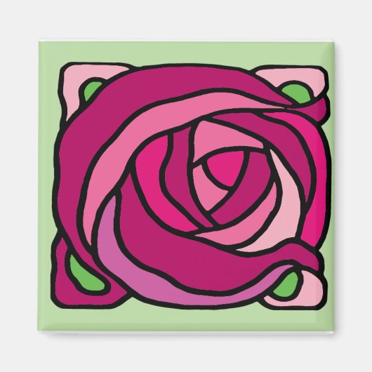 Vintage Rose Rosa und grüne Blumenmuster Magnet (Vorne)