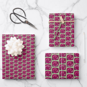 Vintage Rose Rosa und grüne Blumenmuster Wrappi Geschenkpapier Set