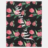 Vintage Rose Rosa und Schwarzes Muster Fleecedecke (Vorderseite)