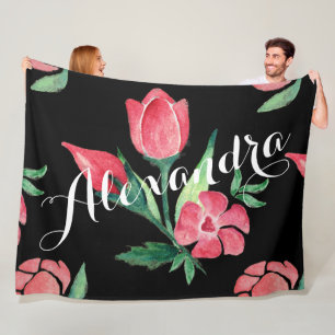 Vintage Rose Rosa und Schwarzes Muster Fleecedecke