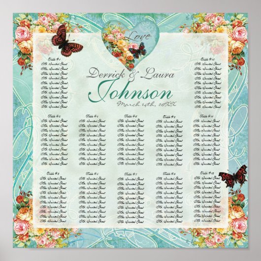 Vintage Rose Rose Schmetterling Schmetterlinge Wir Poster (Vorne)