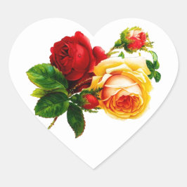 Vintage Rose Rot und Pfirsich Herz-Aufkleber