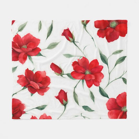Vintage Rose Rote Blume Muster Gemütlich Zuhause D Fleecedecke (Vorderseite (Horizontal))