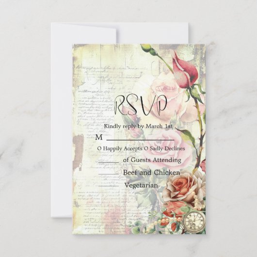 Vintage Rose RSVP Karte (Vorderseite)