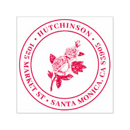 Vintage Rose | Runde Familienname Rücksendeadresse Permastempel