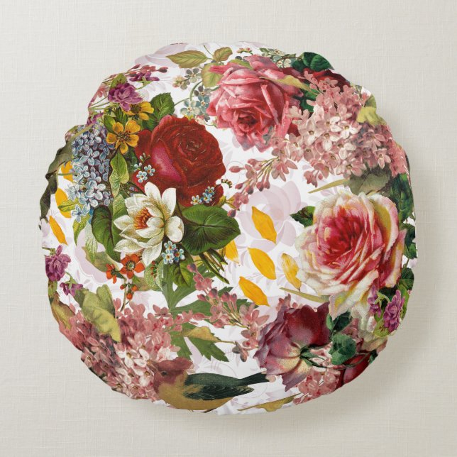 Vintage Rose Rundes Kissen (Vorderseite)