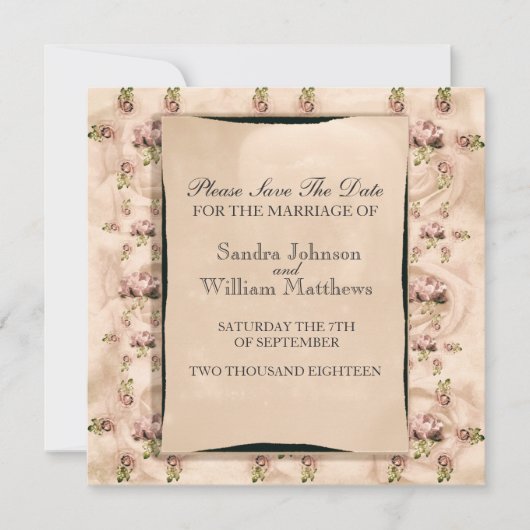 Vintage Rose Save the Date Einladung (Vorderseite)