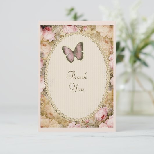 Vintage Rose Schmetterling, Musiknote Danke (Stehend Vorderseite)