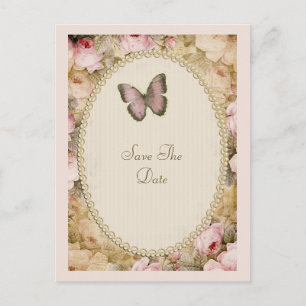 Vintage Rose Schmetterling, Musiknoten Save the Da Postkarte