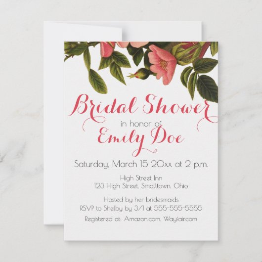 Vintage Rose Schöne rosa botanische Einladung (Vorderseite)