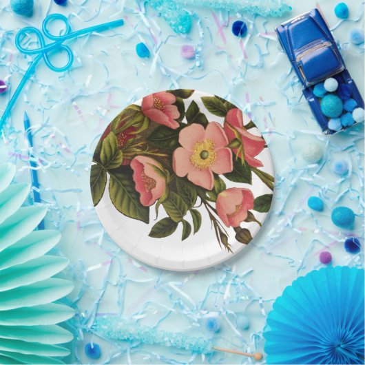 Vintage Rose Schöne rosa botanische Pappteller (Party)