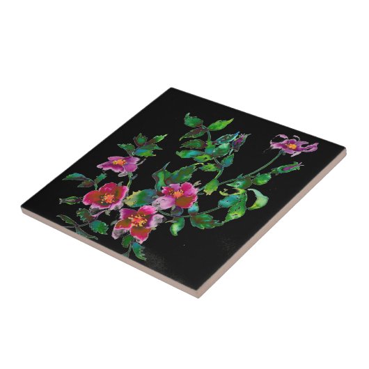 Vintage Rose - schwarz Fliese (Seite)