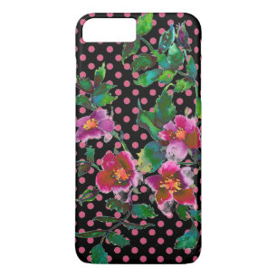 Vintage Rose, schwarz und Marsala-Polka-Punkte Case-Mate iPhone Hülle