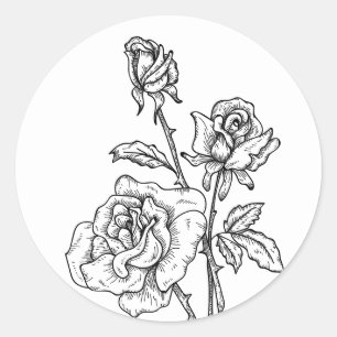 Vintage-Rose Schwarz Weiß Blume Florale Hochzeit Runder Aufkleber