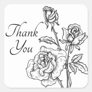 Vintage-Rose Schwarz Weiß Danke Ihre Blume Hochzei Quadratischer Aufkleber