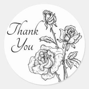 Vintage-Rose Schwarz Weiß Danke Ihre Blume Hochzei Runder Aufkleber
