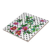 Vintage Rose schwarz-weiße Polka-Punkte Fliese (Seite)