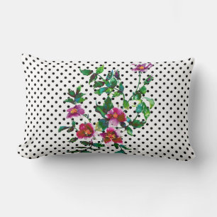Vintage Rose - schwarz-weiße Polka-Punkte Lendenkissen