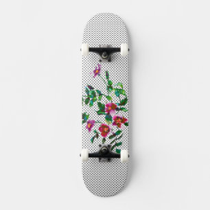 Vintage Rose schwarz-weiße Polka-Punkte Skateboard