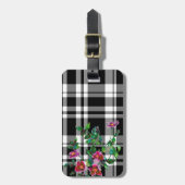 Vintage Rose - Schwarzweiß kariert Gepäckanhänger (Vorderseite vertikal)