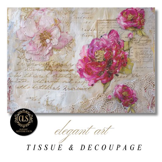Vintage Rose Script Decoupage Gift Tissue Paper Seidenpapier