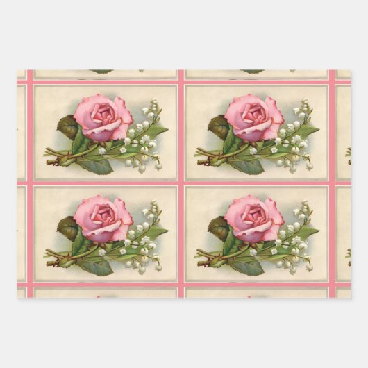 Vintage Rose Set von 3 Mustern Geschenkpapier Set (Vorderseite)