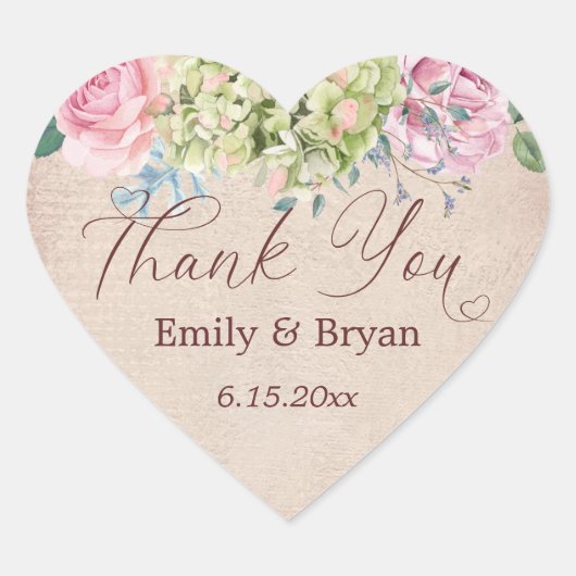 Vintage Rose Spray Wedding Danke Cl Herz-Aufkleber (Vorderseite)