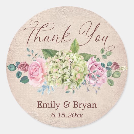 Vintage Rose Spray Wedding Vielen Dank Runder Aufkleber (Vorderseite)
