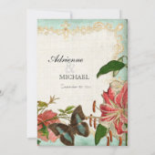 Vintage Rose Stargazer Lily Butterfly in Hydrangea Einladung (Rückseite)