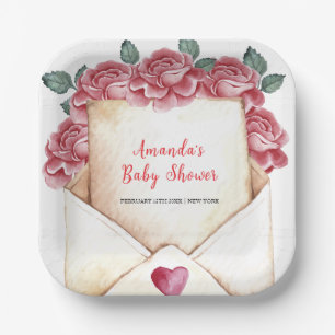 Vintage Rose Sweetheart Letter Kinderdusche Pappteller