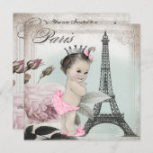 Vintage Rose Tower Paris Babydusche Einladung (Vorne/Hinten)