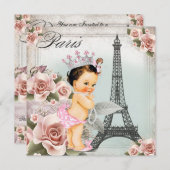 Vintage Rose Tower Paris Babydusche Einladung (Vorne/Hinten)