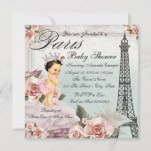 Vintage Rose Tower Paris Babydusche Einladung (Rückseite)