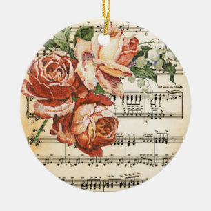 Vintage Rose Trio & Music Keramikornament