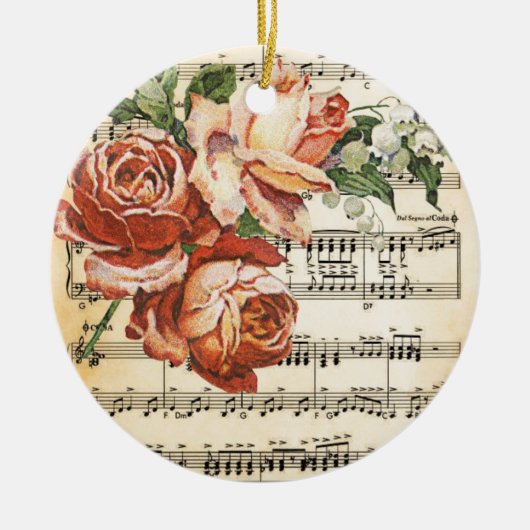 Vintage Rose Trio & Music Keramikornament (Vorne)