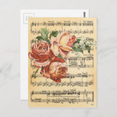 Vintage Rose Trio & Music Postkarte (Vorne/Hinten)