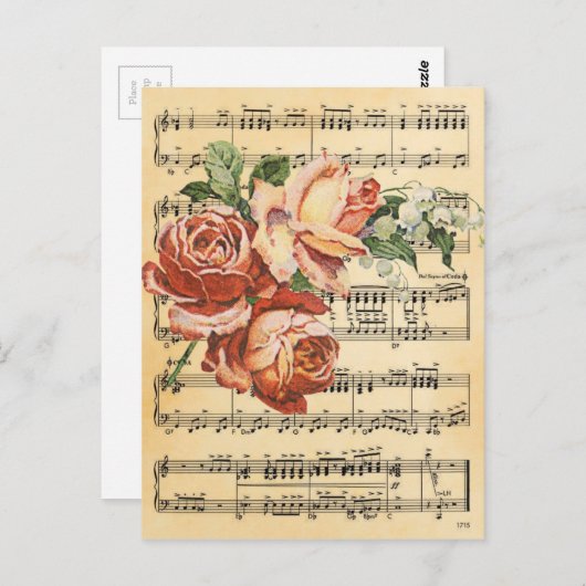 Vintage Rose Trio & Music Postkarte (Vorne/Hinten)