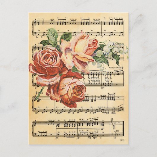 Vintage Rose Trio & Music Postkarte (Vorderseite)