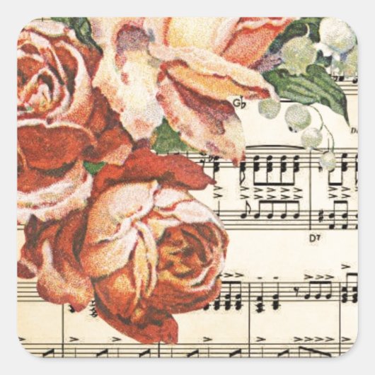 Vintage Rose Trio & Music Quadratischer Aufkleber (Vorderseite)