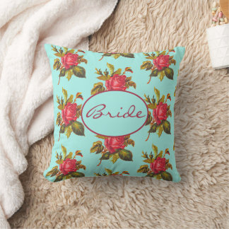 Vintage Rose und Aqua Bride Wedding Keepake Kissen
