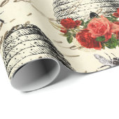 Vintage Rose und Biene Geschenkpapier (Rolleneckpunkt)