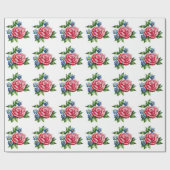 Vintage Rose und blaues Blumenpapier Geschenkpapier (Flach)