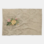 Vintage Rose und Damast Geschirrtuch (Horizontal)