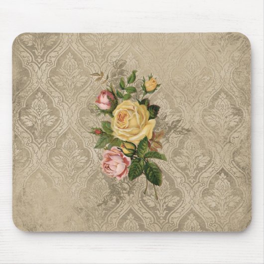 Vintage Rose und Damast Mousepad (Vorne)