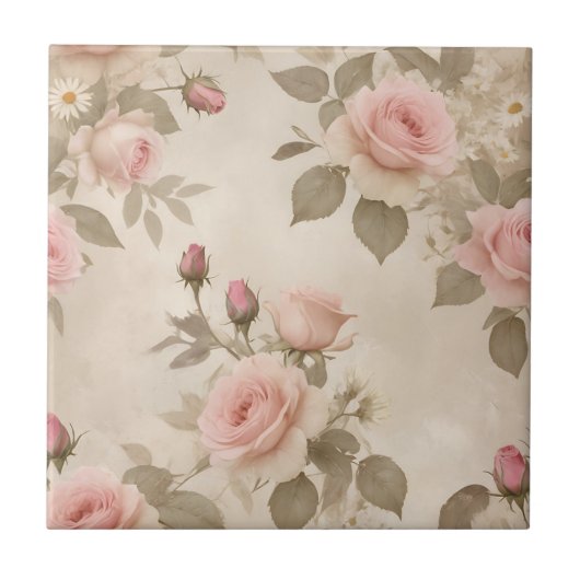 Vintage Rose und Diskussionen auf Beige Hintergrun Fliese (Vorderseite)