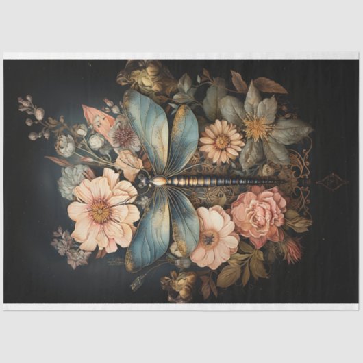 Vintage Rose und Dragonfly-Dekoupage Seidenpapier (Vorderseite)