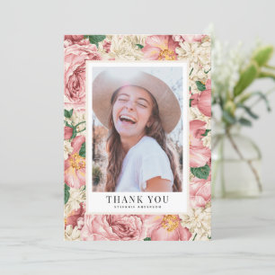 Vintage-Rosé und Elfenbein-Blumen-Foto-Abschluss Dankeskarte
