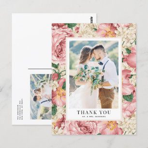 Vintage Rosé und Elfenbein Blumen Hochzeit Danke Postkarte