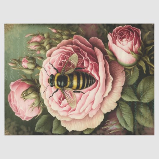 Vintage Rose und Entwürfen der Bienenkönigin Seidenpapier (Vorderseite)