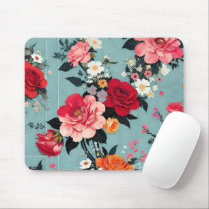 Vintage Rose und Florals auf blauem Hintergrund Mousepad